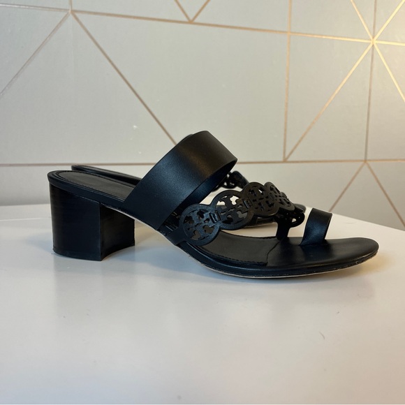 Tory Burch Tiny Miller 55mm Toe Ring Heeled Sandal Black Calf Leather - Picture 5 of 11